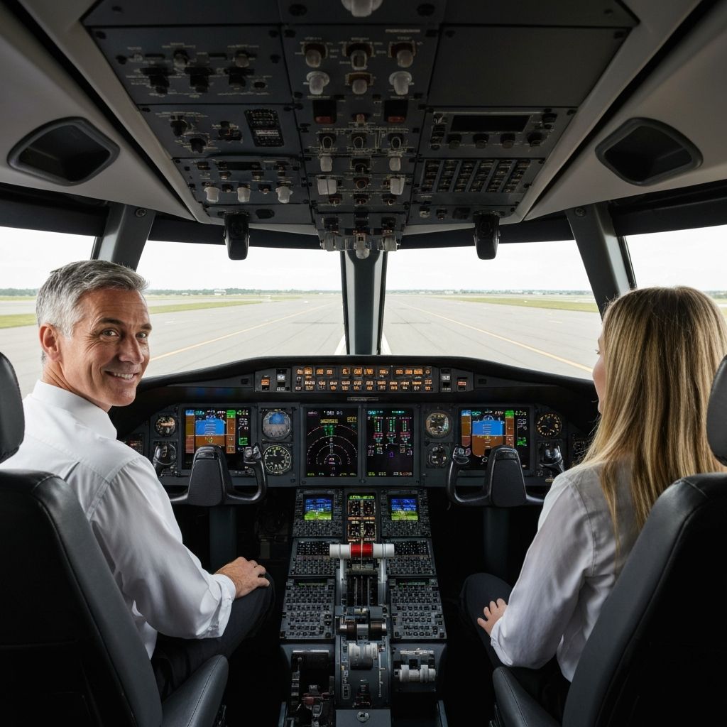 Flugausbildung im Cockpit mit Fluglehrer und Schuler